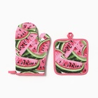 Кухонный набор 2 пр. Доляна Арбузы прихватка 17*17см, Варежка-прихватка 26*16см,100%хл - фото 25527663