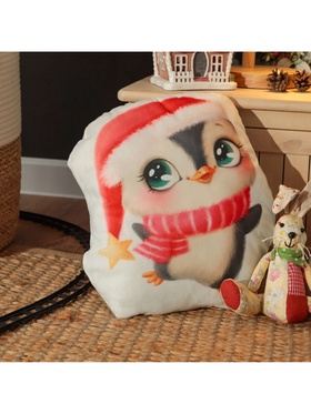 Подушка декоративная новогодняя «Этель. Happy penguin» 30×35 см, велюр