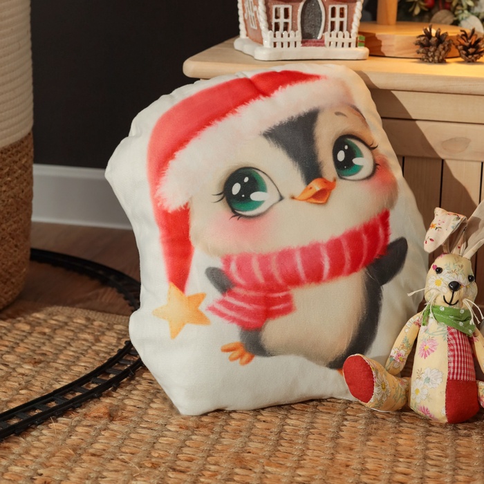 Подушка декоративная новогодняя «Этель. Happy penguin» 30×35 см, велюр - Фото 1