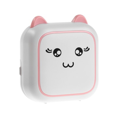 Детский мини принтер для печати с телефона «Кот», модель LPR-19, кабель Туре-С, розово-белый