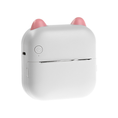 Детский мини принтер для печати с телефона «Кот», модель LPR-19, кабель Туре-С, розово-белый