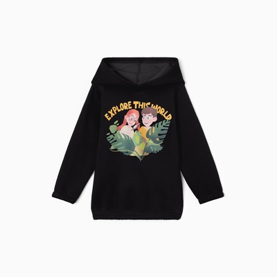 Толстовка (худи) детская MINAKU: Exclusive print, чёрная, Oversize, рост 104 см