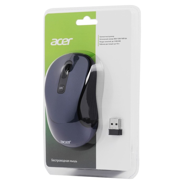 Мышь Acer OMR306 черный/серый оптическая (1600dpi) беспроводная USB (6but) - фото 51645793