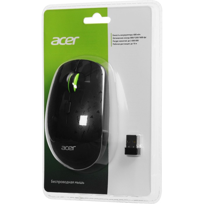 Мышь Acer OMR307 черный оптическая (1600dpi) беспроводная USB - фото 51645802