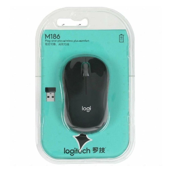 Мышь Logitech M186 черный/серый оптическая (1000dpi) беспроводная USB2.0 для ноутбука (2but   107486 - фото 51645888