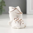 Фигурка керамика подставка д/зубочисток «Белая рыбка», с золотом, 5.2×4×5.5 см - Фото 2