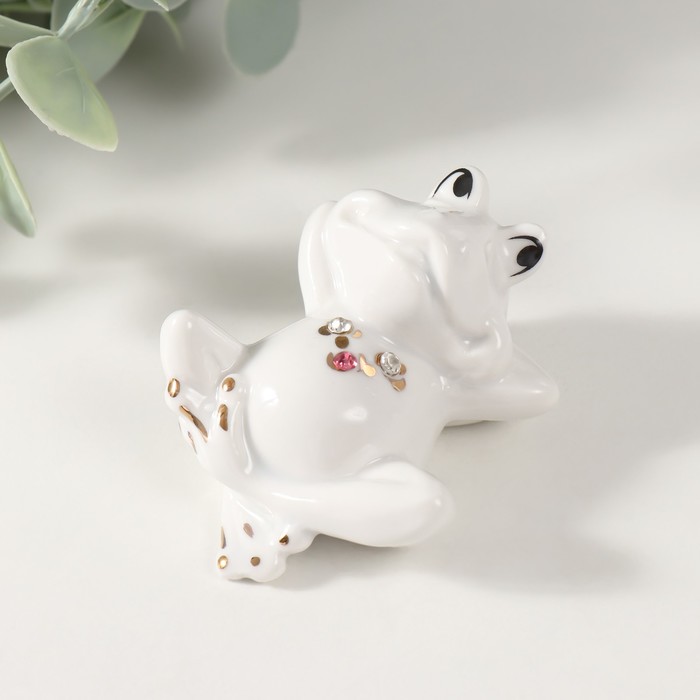 Фигурка керамика «Лягуха на отдыхе», белый с золотом, стразы, 4.5×4×6.2 см - Фото 1