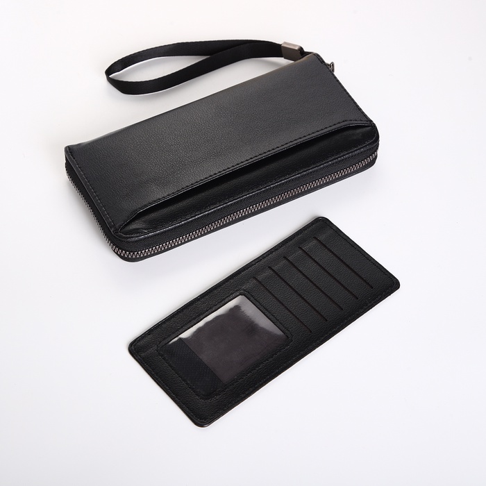 Портмоне-клатч мужской на молнии, с картхолдером, чёрное 10459499