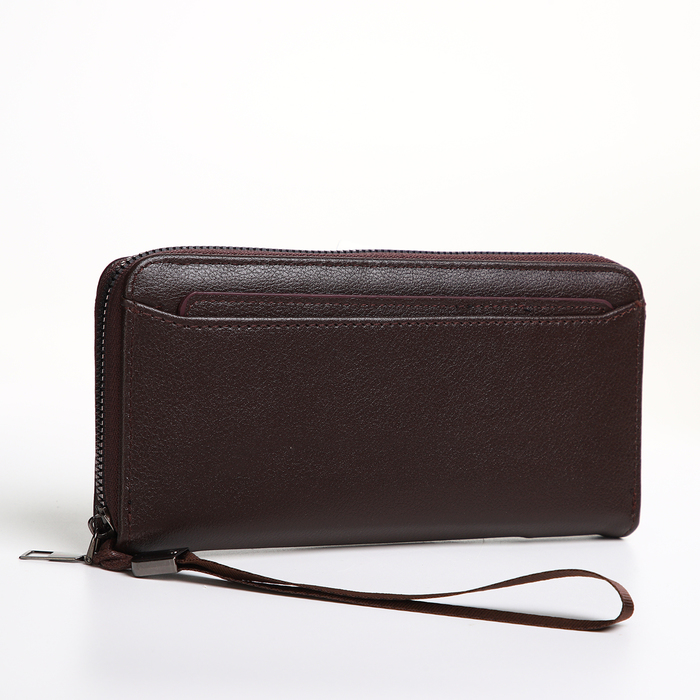 Портмоне-клатч мужской на молнии, с картхолдером, коричневое - Фото 1