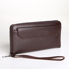 Портмоне-клатч мужской на молнии, с ручкой, коричневое - Фото 7