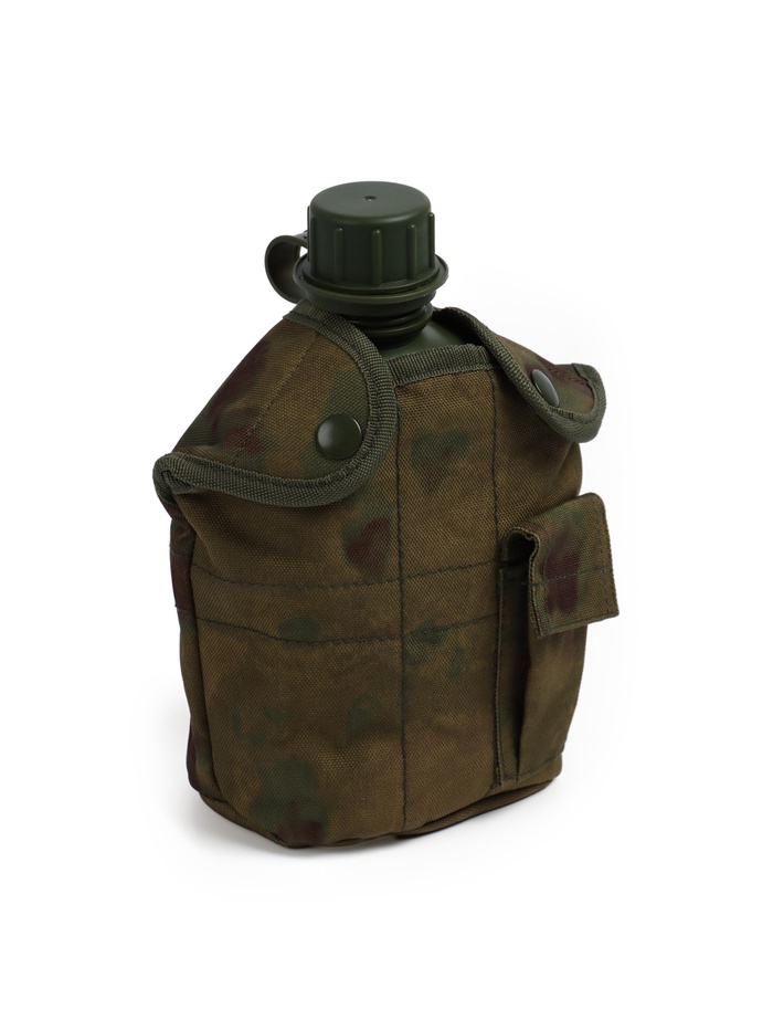 Фляжка армейская походная Adventure, 1 л, для воды, с котелком, пластик, зелёная, чехла, мох - Фото 1