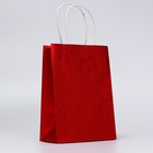 Пакет подарочный бумажный с глиттером красный, 15×8×21 см - Фото 2