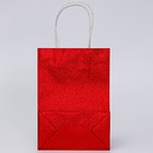 Пакет подарочный бумажный с глиттером красный, 15×8×21 см - Фото 3
