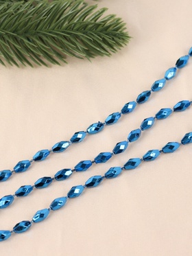 Бусы на ёлку 2 м d=3 мм «Овалы грани» синий 10480531