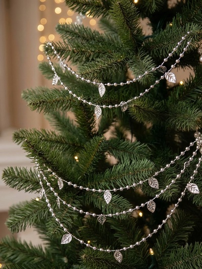 Бусы на ёлку «Листья», длина 2 м, d=12 мм, серебристые