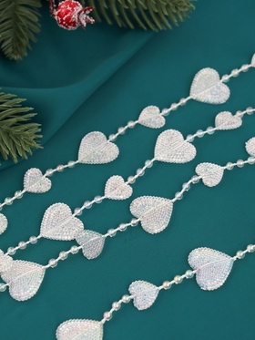 Бусы на ёлку 2 м d=20 мм «Сердца нити» прозрачный перламутр 10480533