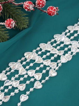 Бусы на ёлку 2 м d=13 мм «Сердца бусины» прозрачный перламутр 10480534