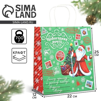 Пакет подарочный новогодний крафтовый «Волшебного Нового года», 22×12×25 см
