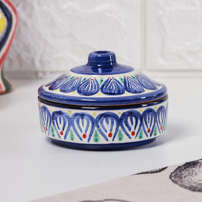 Сахарница узбекская Риштанская Керамика «Цветы», 250 мл, синяя