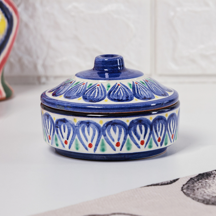 Сахарница узбекская Риштанская Керамика «Цветы», 250 мл, синяя - Фото 1