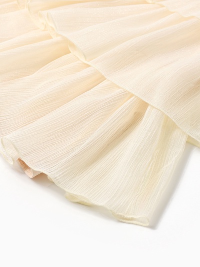 Платье нарядное для девочки MINAKU: PartyDress с рюшами, цвет молочный, рост 104-110 см