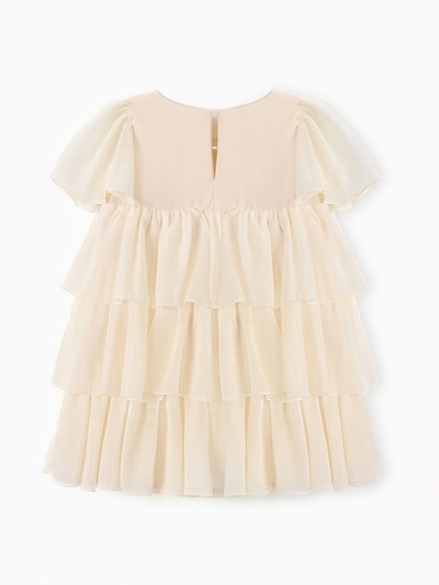 Платье нарядное для девочки MINAKU: PartyDress с рюшами, цвет молочный, рост 104-110 см