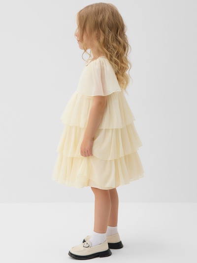 Платье нарядное для девочки MINAKU: PartyDress с рюшами, цвет молочный, рост 104-110 см