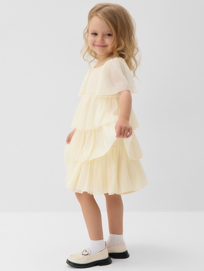 Платье нарядное для девочки MINAKU: PartyDress с рюшами, цвет молочный, рост 104-110 см