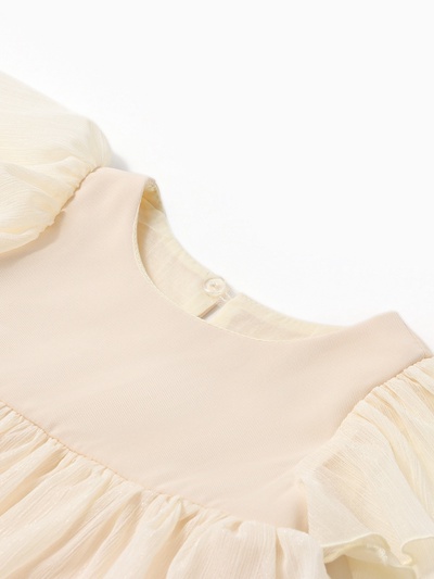 Платье нарядное для девочки MINAKU: PartyDress с рюшами, цвет молочный, рост 104-110 см