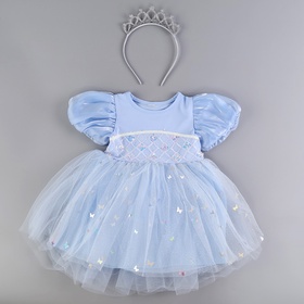 Карнавальный костюм «Снежинка»: ободок, платье голубое, рост 98 см