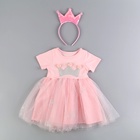 Карнавальный набор «Стильная принцесса», ободок, платье с короной, рост 104 см, розовый - Фото 2