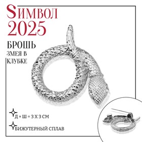 Новый год! Символ года 2025! Брошь «Змея» в клубке, цвет белый в серебре