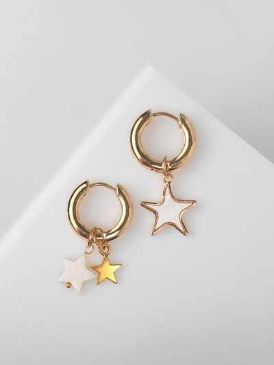 Серьги со съёмным элементом «Трансформер» звёзды, белые в золоте