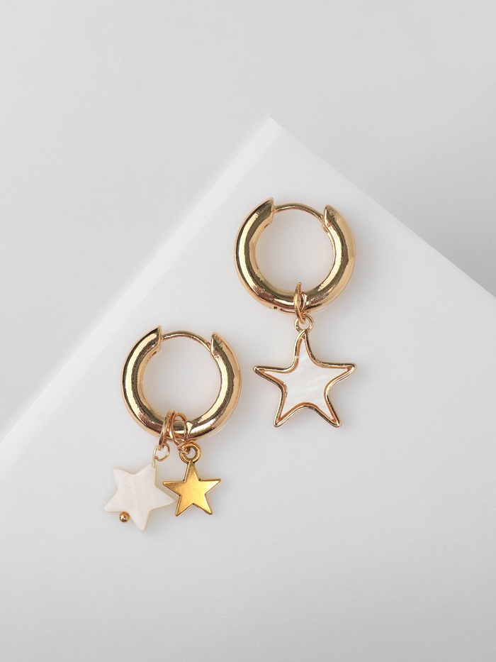 Серьги со съёмным элементом «Трансформер» звёзды, белые в золоте - Фото 1