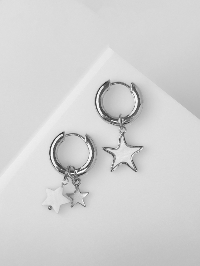 Серьги со съёмным элементом «Трансформер» звёзды, белые в серебре - Фото 1