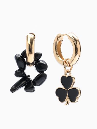 Серьги со съёмным элементом «Трансформер» клевер-сердце, цвет чёрный в золоте