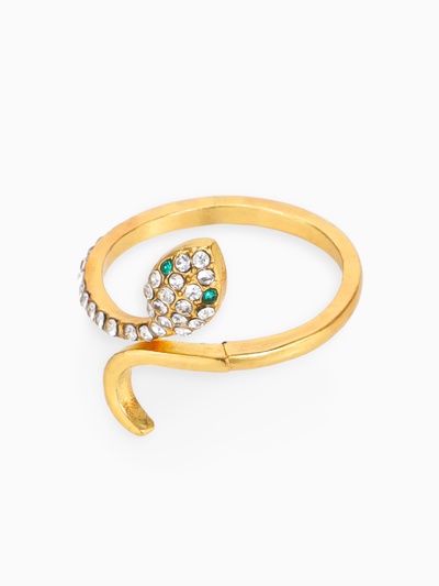 Кольцо «Змея» миниатюрная, бело-зелёное в золоте, безразмерное
