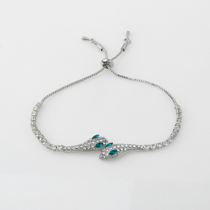 Браслет со стразами «Змея», цвет зелёный в серебре - Фото 1