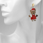 Серьги висячие «Новогодние» медведь, цветные в золоте - Фото 3