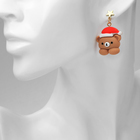 Серьги висячие «Новогодние» медведь с подарком, цветные в золоте - Фото 3