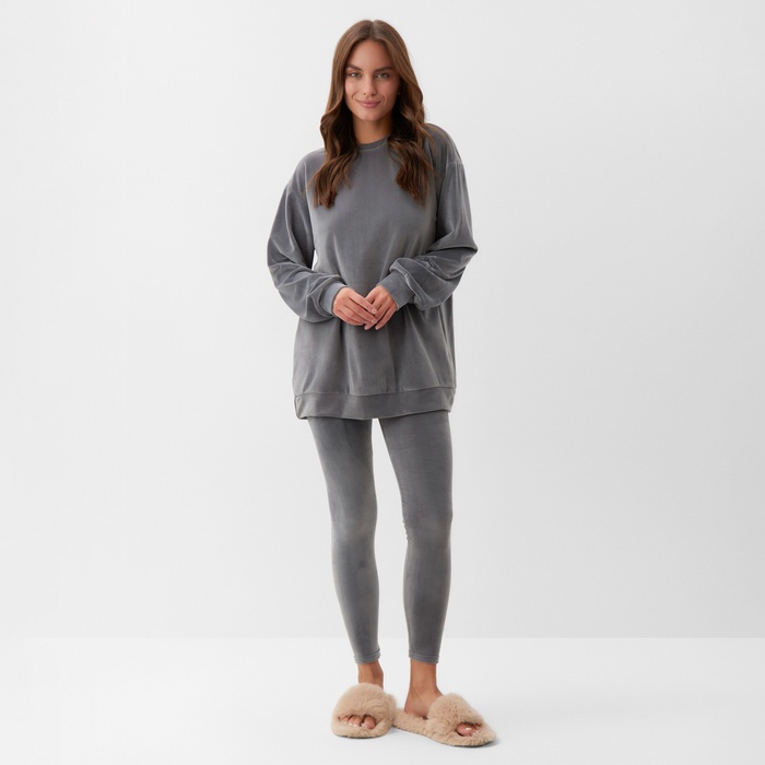 Костюм женский (свитшот, легинсы) KAFTAN Plushy, размер 44-46, серый - Фото 1
