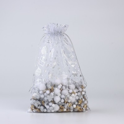 Мешочек подарочный «Новогодние подарки», органза, белый, 20×30 см
