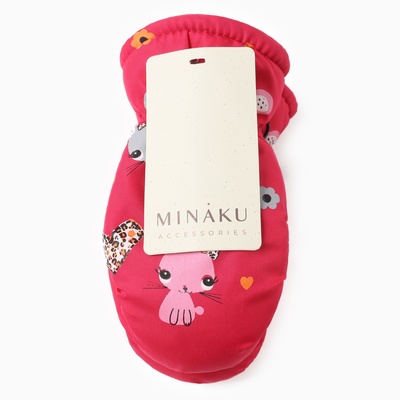 Варежки зимние детские MINAKU «Зайки», цвет малиновый, 18 см
