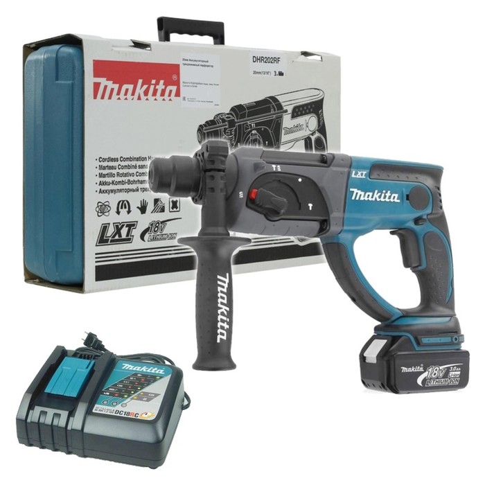 Перфоратор аккумуляторный Makita DHR202RF, 18 В, 3 Ач, SDS+, 3 режима, 1.9 Дж, 4000 уд/мин 1075414