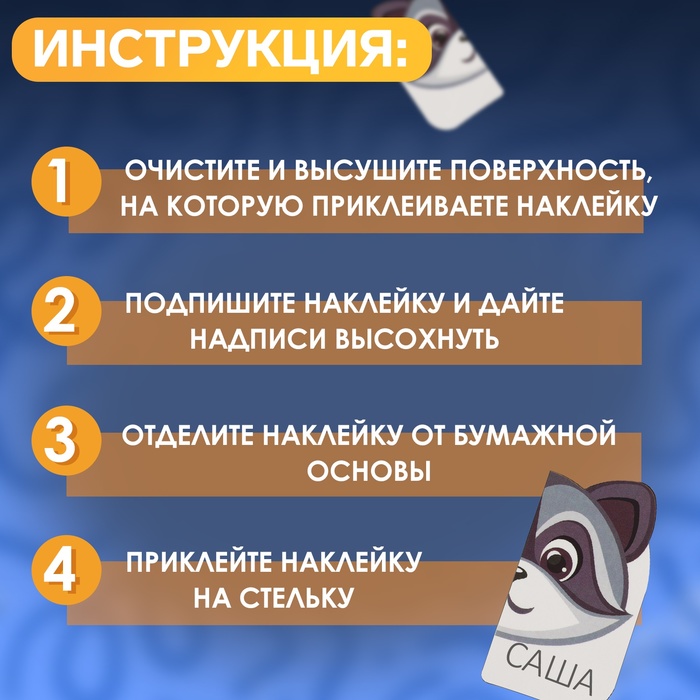 Набор именных наклеек для обуви «Енотик», 6 пар, 4,7 × 2,6 см