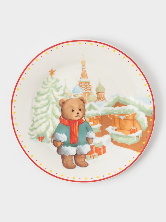 

Тарелка новогодняя Доляна «Московский мишка», d=20,5 см, фарфор, цвет белый