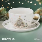 Чайная пара Доляна «Ель», 2 предмета: чашка 210 мл, блюдце d=15 см, фарфор, белая - Фото 1