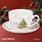 Чайная пара новогодняя Доляна «Волшебное дерево», 2 предмета: чашка 210 мл, блюдце d=15 см, фарфор, белая - Фото 1