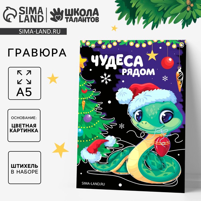 Гравюра на новый год «Чудеса рядом», с цветным эффектом, А5 - Фото 1