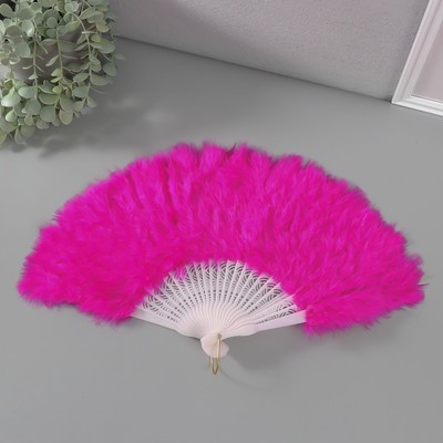 Веер складной «Фуксия», пластик, перо, h=26 см 25 лопастей, 3×46×26 см